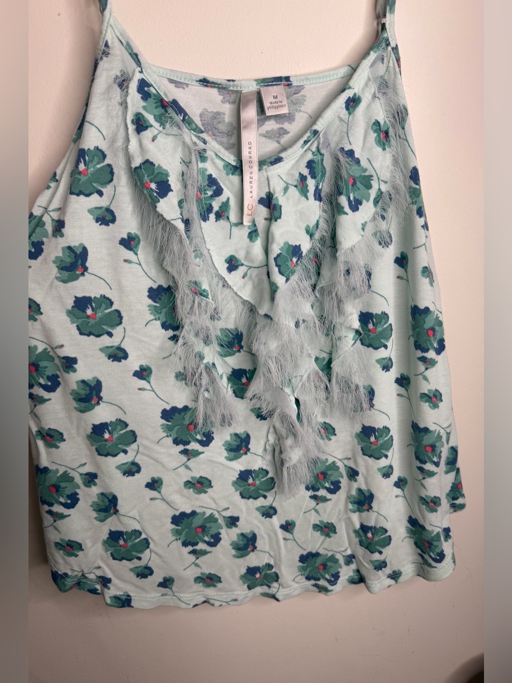 LC Lauren Conrad Mint Floral Fringe Camisole